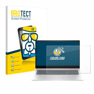 Face avant d’un emballage produit avec le logo de la marque BROTECT. À côté, l’appareil HP Envy 17 2024 est représenté avec la