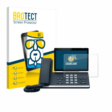 Face avant d’un emballage produit avec le logo de la marque BROTECT. À côté, l’appareil Yealink SIP-T57W est représenté avec l