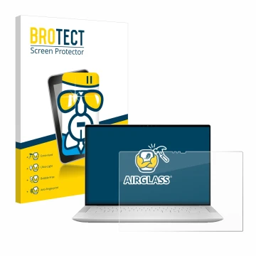 Face avant d’un emballage produit avec le logo de la marque BROTECT. À côté, l’appareil Dell XPS 14 9440 Touch est représenté 