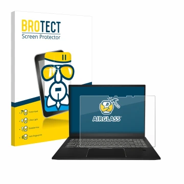 Face avant d’un emballage produit avec le logo de la marque BROTECT. À côté, l’appareil MSI Summit E16 AI Studio est représent