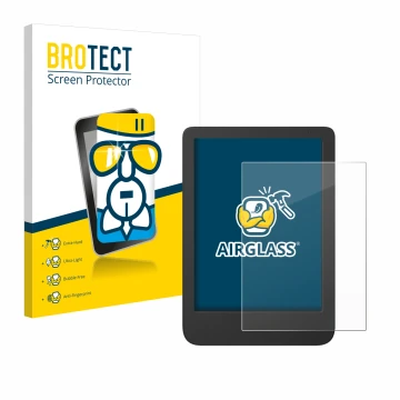 Face avant d’un emballage produit avec le logo de la marque BROTECT. À côté, l’appareil Tolino Shine 5 Color 2024 est représen