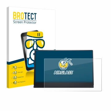 Face avant d’un emballage produit avec le logo de la marque BROTECT. À côté, l’appareil Dell P1424H est représenté avec la pro