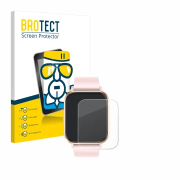 Face avant d’un emballage produit avec le logo de la marque BROTECT. À côté, l’appareil walkbee Smartwatch 1.83