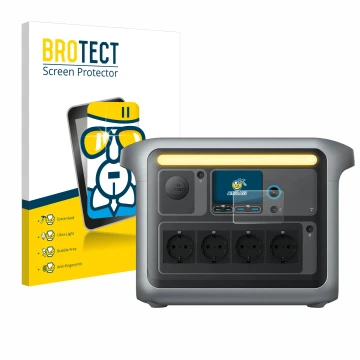 Face avant d’un emballage produit avec le logo de la marque BROTECT. À côté, l’appareil Anker SOLIX C1000X est représenté avec