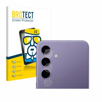 Face avant d’un emballage produit avec le logo de la marque BROTECT. À côté, l’appareil Samsung Galaxy S24 Enterprise Edition 