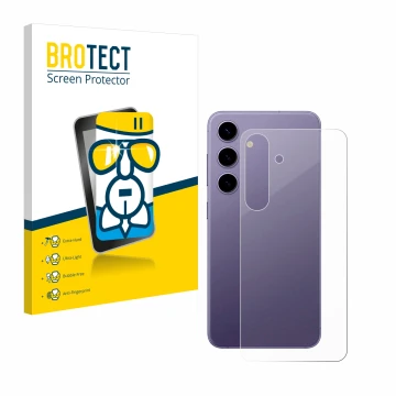 Face avant d’un emballage produit avec le logo de la marque BROTECT. À côté, l’appareil Samsung Galaxy S24 Enterprise Edition 