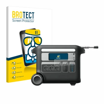 Face avant d’un emballage produit avec le logo de la marque BROTECT. À côté, l’appareil Anker SOLIX F2000 est représenté avec 