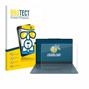 Face avant d’un emballage produit avec le logo de la marque BROTECT. À côté, l’appareil Lenovo Yoga Pro 7 Gen 9 14