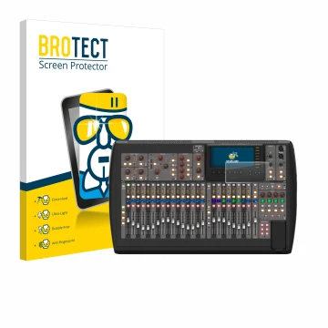 Face avant d’un emballage produit avec le logo de la marque BROTECT. À côté, l’appareil Behringer X32 est représenté avec la p