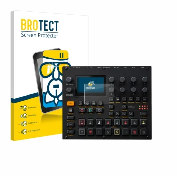 Face avant d’un emballage produit avec le logo de la marque BROTECT. À côté, l’appareil Elektron Digitakt II est représenté av