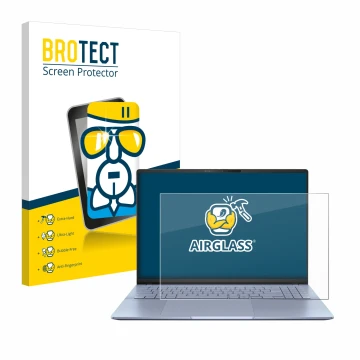 Face avant d’un emballage produit avec le logo de la marque BROTECT. À côté, l’appareil ASUS Vivobook S16 OLED S5606 est repré