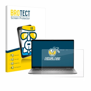 Face avant d’un emballage produit avec le logo de la marque BROTECT. À côté, l’appareil Dell Latitude 7350 2-in-1 est représen