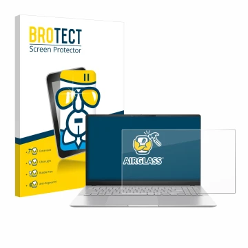 Face avant d’un emballage produit avec le logo de la marque BROTECT. À côté, l’appareil ASUS Vivobook S 15 S5507 est représent
