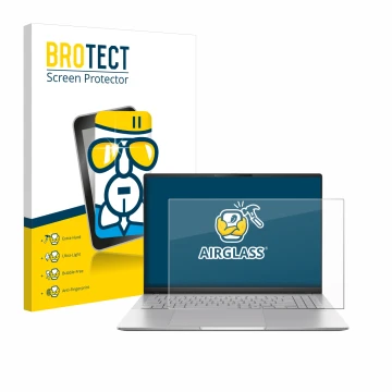 Face avant d’un emballage produit avec le logo de la marque BROTECT. À côté, l’appareil ASUS Vivobook S16 OLED M5606 est repré