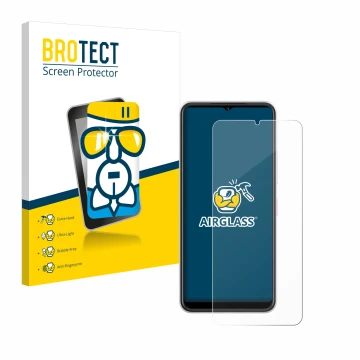 Face avant d’un emballage produit avec le logo de la marque BROTECT. À côté, l’appareil Telekom T Phone 2 est représenté avec 