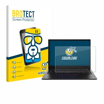 Face avant d’un emballage produit avec le logo de la marque BROTECT. À côté, l’appareil Lenovo ThinkPad L13 Gen 5 est représen