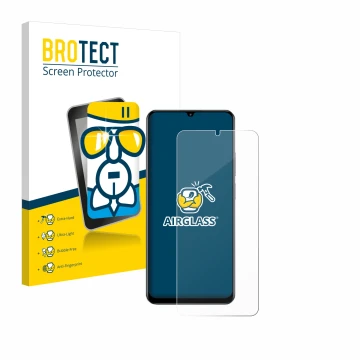 Face avant d’un emballage produit avec le logo de la marque BROTECT. À côté, l’appareil realme C61 est représenté avec la prot