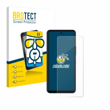 Face avant d’un emballage produit avec le logo de la marque BROTECT. À côté, l’appareil Telekom T Phone 2 Pro est représenté a