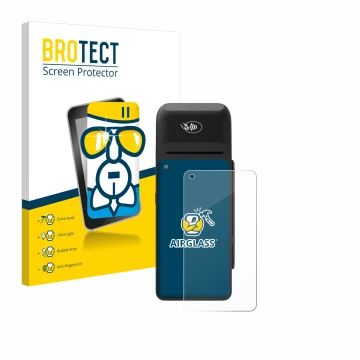 Face avant d’un emballage produit avec le logo de la marque BROTECT. À côté, l’appareil Verifone T650c est représenté avec la 