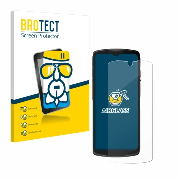 Face avant d’un emballage produit avec le logo de la marque BROTECT. À côté, l’appareil Urovo DT66 est représenté avec la prot