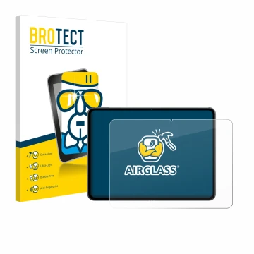 Face avant d’un emballage produit avec le logo de la marque BROTECT. À côté, l’appareil OnePlus Pad 2 est représenté avec la p