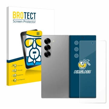 Face avant d’un emballage produit avec le logo de la marque BROTECT. À côté, l’appareil Samsung Galaxy Z Fold 6 5G (Avant+Camé