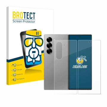 Face avant d’un emballage produit avec le logo de la marque BROTECT. À côté, l’appareil Samsung Galaxy Z Fold 6 5G (Avant+Arri