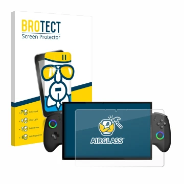 Face avant d’un emballage produit avec le logo de la marque BROTECT. À côté, l’appareil OneXPlayer X1 est représenté avec la p