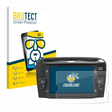 Face avant d’un emballage produit avec le logo de la marque BROTECT. À côté, l’appareil Lancia Ypsilon 7