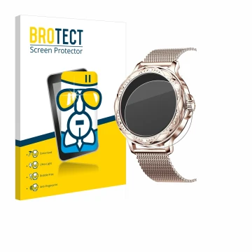 Face avant d’un emballage produit avec le logo de la marque BROTECT. À côté, l’appareil Darmowade Smartwatch 1.2