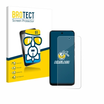 Face avant d’un emballage produit avec le logo de la marque BROTECT. À côté, l’appareil Motorola G34 5G est représenté avec la