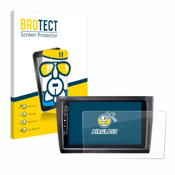 Face avant d’un emballage produit avec le logo de la marque BROTECT. À côté, l’appareil Dynavin D9-DF56 9