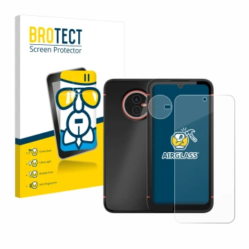 Face avant d’un emballage produit avec le logo de la marque BROTECT. À côté, l’appareil Gigaset GX4 Pro (Avant+Caméra) est rep