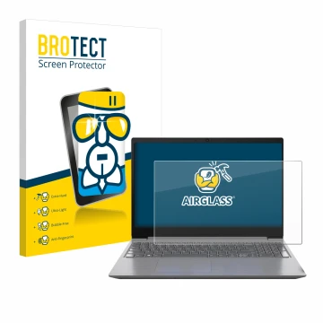 Face avant d’un emballage produit avec le logo de la marque BROTECT. À côté, l’appareil Lenovo 15.6