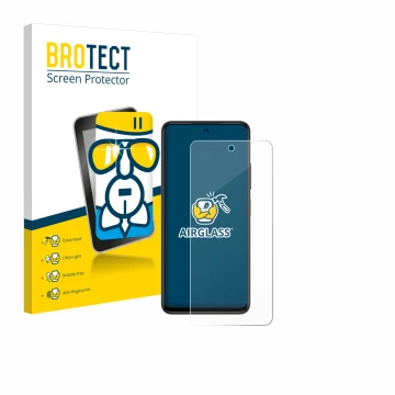 Face avant d’un emballage produit avec le logo de la marque BROTECT. À côté, l’appareil ZTE Blade A75 5G est représenté avec l