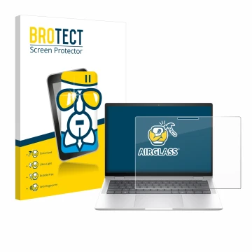 Face avant d’un emballage produit avec le logo de la marque BROTECT. À côté, l’appareil HP EliteBook x360 1040 14 G11 2-in-1 e