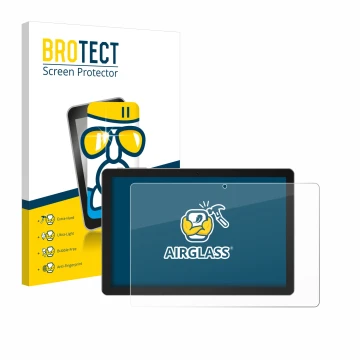 Face avant d’un emballage produit avec le logo de la marque BROTECT. À côté, l’appareil Xgody N02 Pro 10.1