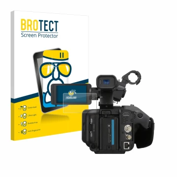 Face avant d’un emballage produit avec le logo de la marque BROTECT. À côté, l’appareil Sony PXW-Z200 est représenté avec la p