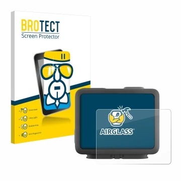 Face avant d’un emballage produit avec le logo de la marque BROTECT. À côté, l’appareil GoPro Hero 4k est représenté avec la p