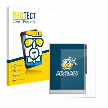 Face avant d’un emballage produit avec le logo de la marque BROTECT. À côté, l’appareil reMarkable Paper Pro est représenté av