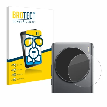 Face avant d’un emballage produit avec le logo de la marque BROTECT. À côté, l’appareil Vivo X100 Ultra (Caméra UNIQUEMENT) es