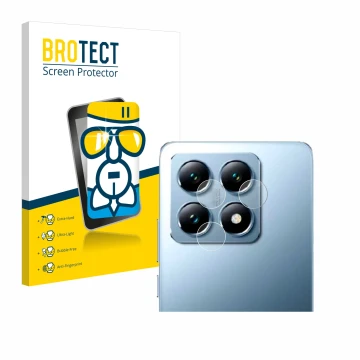 Face avant d’un emballage produit avec le logo de la marque BROTECT. À côté, l’appareil Xiaomi 14T Pro (Caméra UNIQUEMENT) est