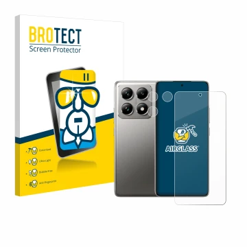 Face avant d’un emballage produit avec le logo de la marque BROTECT. À côté, l’appareil Xiaomi 14T Pro (Avant+Caméra) est repr