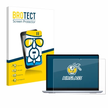 Face avant d’un emballage produit avec le logo de la marque BROTECT. À côté, l’appareil Dell Inspiron 14 7445 2-in-1 est repré