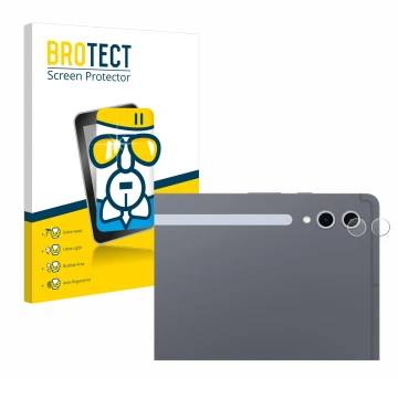 Face avant d’un emballage produit avec le logo de la marque BROTECT. À côté, l’appareil Samsung Galaxy Tab S10 Ultra 5G (Camér