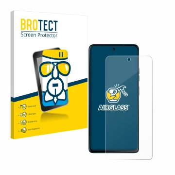 Face avant d’un emballage produit avec le logo de la marque BROTECT. À côté, l’appareil Motorola Moto G75 est représenté avec 