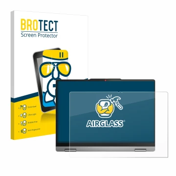 Face avant d’un emballage produit avec le logo de la marque BROTECT. À côté, l’appareil Lenovo IdeaPad 5x 2-in-1 Gen 9 14