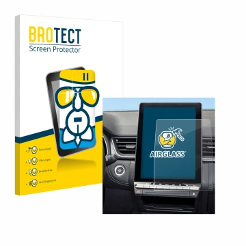 Face avant d’un emballage produit avec le logo de la marque BROTECT. À côté, l’appareil Renault Symbioz 2024 est représenté av