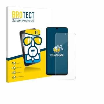 Face avant d’un emballage produit avec le logo de la marque BROTECT. À côté, l’appareil ZTE Blade A35 est représenté avec la p