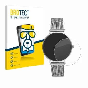 Face avant d’un emballage produit avec le logo de la marque BROTECT. À côté, l’appareil Xcoast X-Watch Siona 2 Nano est représ